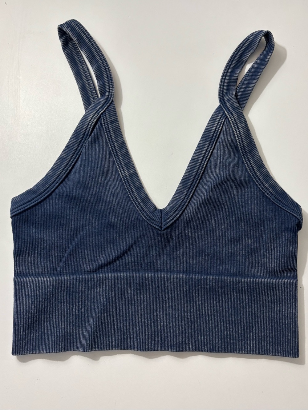 Bonhomia Blue Ribbed Pullover Sports Lounge Bra Top Wireless Light Support Small